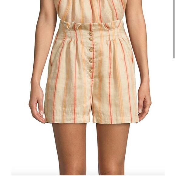NWT Joie Maelina Linen Striped Paperbag High Waist Shorts in Porcelain - Size M - Picture 1 of 8